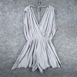 Zenana Surplice Drape Romper Womens L Light Gray Comfortable Elastic Waistband